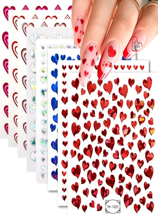 SPLOCUDU 8 Sheets Heart Nail Art Stickers,Valentine's Day Nail Stickers 3D Self-Adhesive Nail Decals, Heart DIY Manicure Decoration Supplies Accessories for Women Girls - Image 1